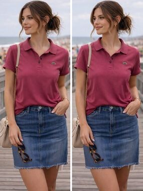 Lacoste Women’s Berry Pink Polo Shirt | Classic Croc Logo | Size 44